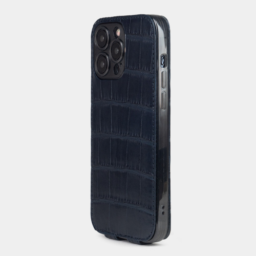 Чехол для iPhone 15 Pro Max из кожи крокодила, синего цвета
