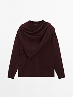 Massimo Dutti Свитер из 100% шерсти с шарфом, гранатовый