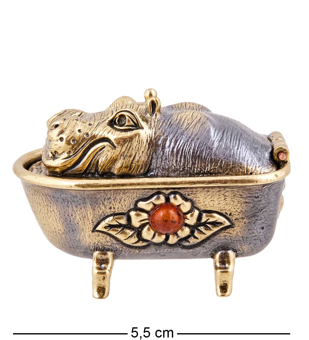 Народные промыслы AM-3768 Шкатулка «Бегемот в ванной» (латунь, янтарь)