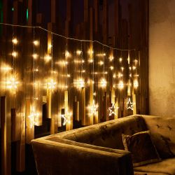 ULD-E3007-138-DTA WARM WHITE IP20 STARS-2 Занавес фигурный светодиодный. 3х0.7м. 138 светодиодов. Теплый белый свет. Провод прозрачный. TM Uniel