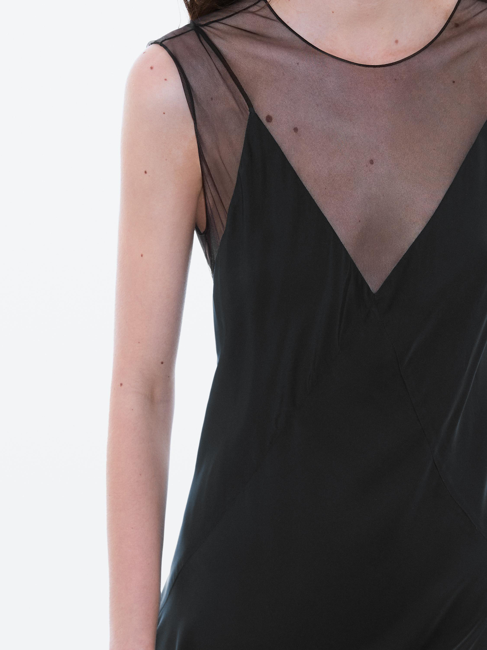 Massimo Dutti Длинное платье с полупрозрачной деталью, черный