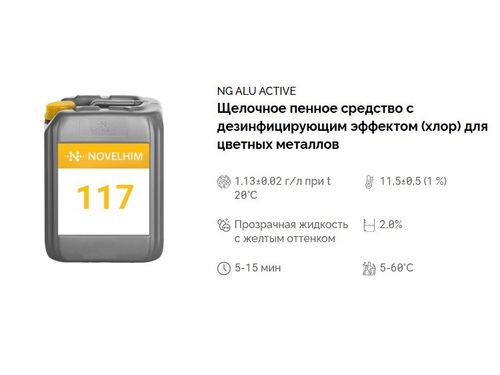117 NG Alu Active Щелочное пенное средство с дезинфицирующим эффектом (хлор) для цвет. металлов. Канистра 5л.