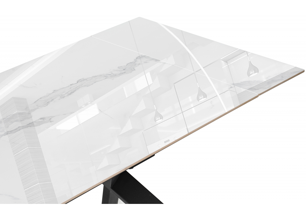 Керамический стол Woodville Хилбри 140(200)х80х76 statuario cara, черный, ножки черные