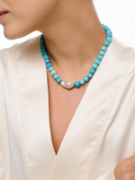 Колье "Pearl caramel blue" Silver