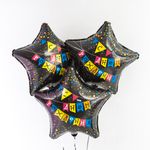 Шар (19"/48 см) Звезда, С Днем Рождения! (флажки), Черный 1 шт.