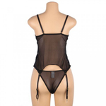 Комплект белья: корсет с подвязками и стрингами черно-синий (размер XS-S)