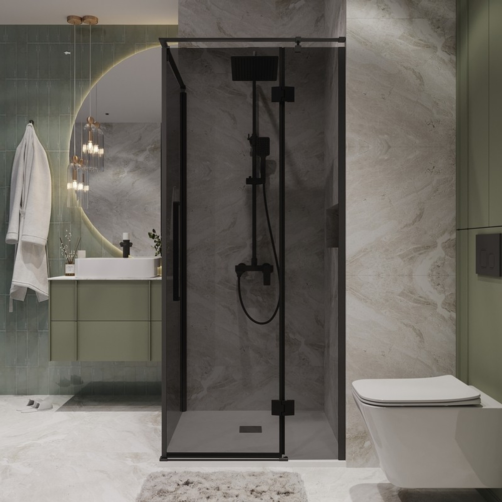 Душевое ограждение Niagara Nova NG-2831-34BLACK (90х90х195) квадрат,черный матовый,дверь распашная,стекло тонированное,1 место