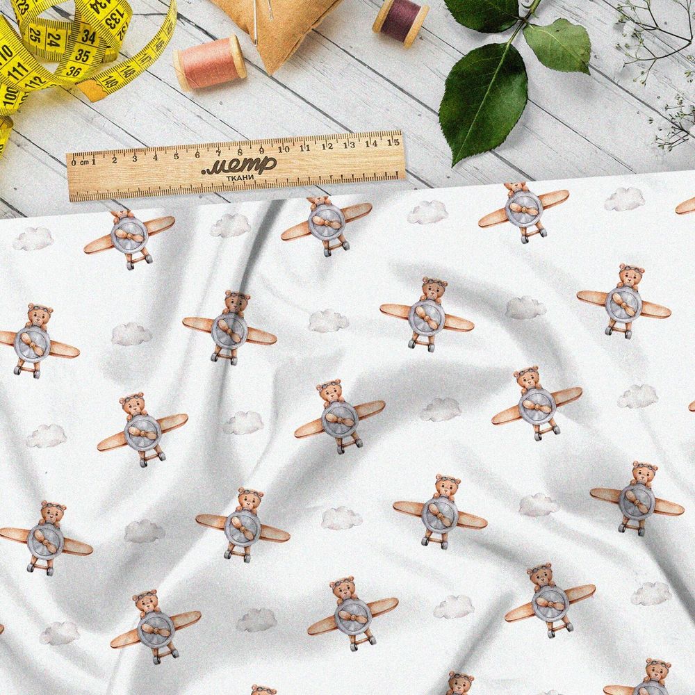 Ткань оксфорд 600 медвежата на самолёте