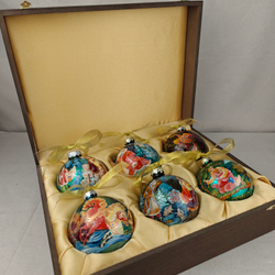 Сувенирный набор из 6-ти коллекционных ёлочных шаров " Сказки" с ручной росписью Палех