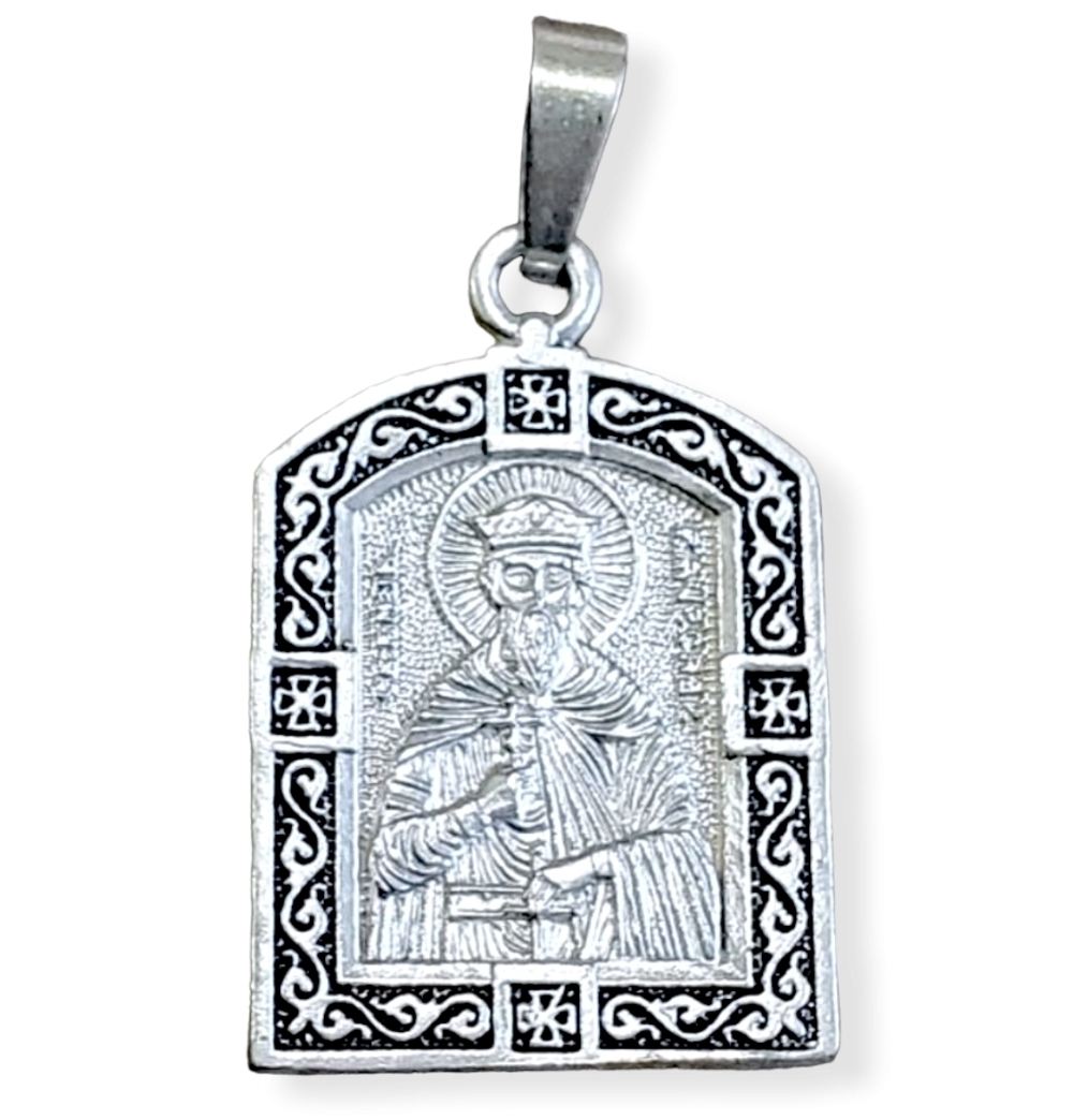 Нательная именная икона святой Вячеслав с серебрением