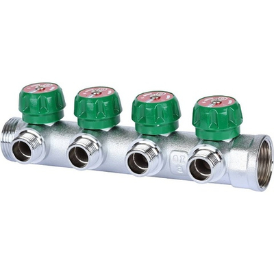 Коллектор регулирующий проходной STOUT SMB 6849 - 1" (НР/ВР) на 4 контура 1/2" (плоское уплотнение)