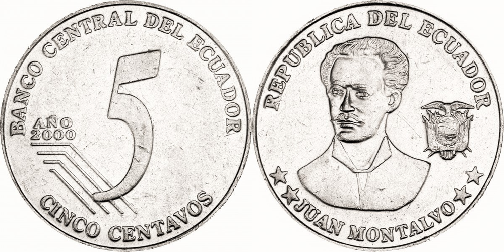 Эквадор 5 сентаво, 2000 - 2003 Хуан Монтальво XF