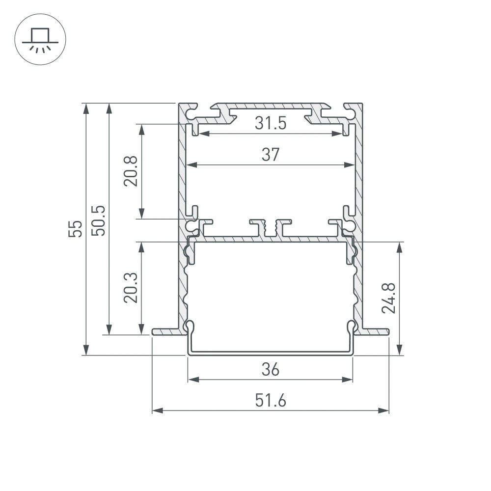 Профиль SL-LINIA52-3L-F-2000 ANOD (Arlight, Алюминий) 044682