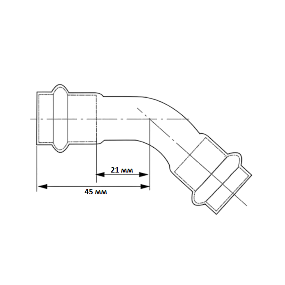 Отвод 45° 28-28, WAAG Heavy Inox, пресс-труба, сталь нержавеющая