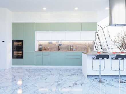 Прямая модульная кухня Фьюжн-02 Silky Mint/Silky White - Белый 2140*4400*600