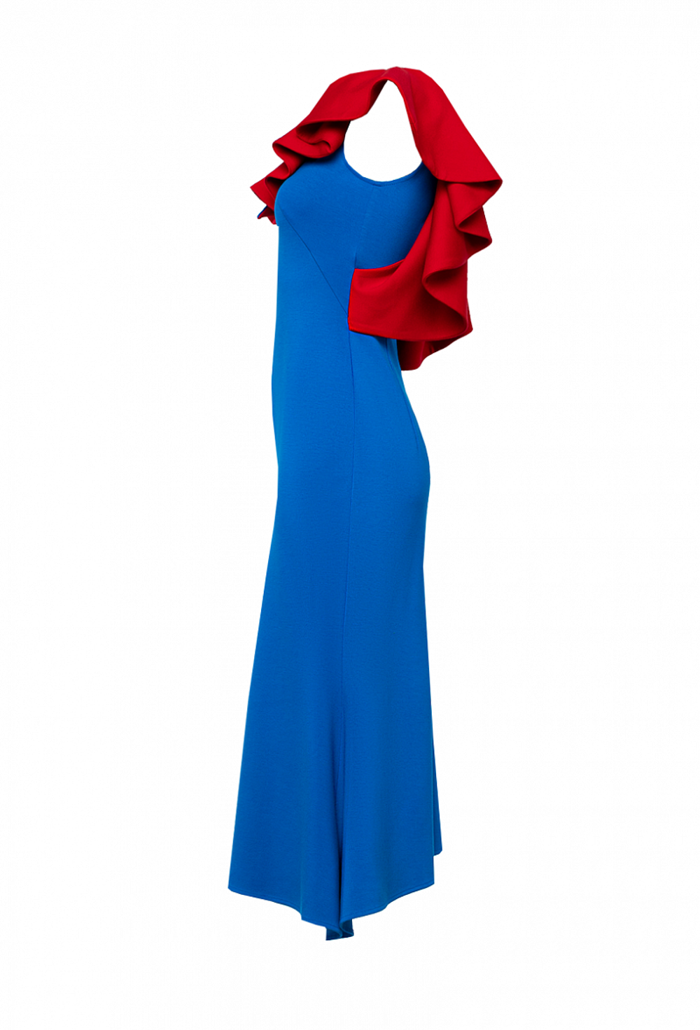 Платье сине-красное трикотажное с воланом 04-02-21SS