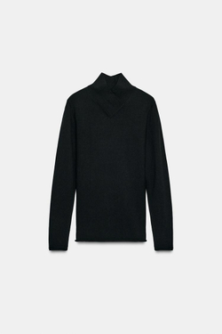 ZARA СВИТЕР ИЗ СМЕСОВОЙ ШЕРСТИ С ПЕРЕКРЕЩЕННЫМ ВОРОТНИКОМ, ЧЕРНЫЙ