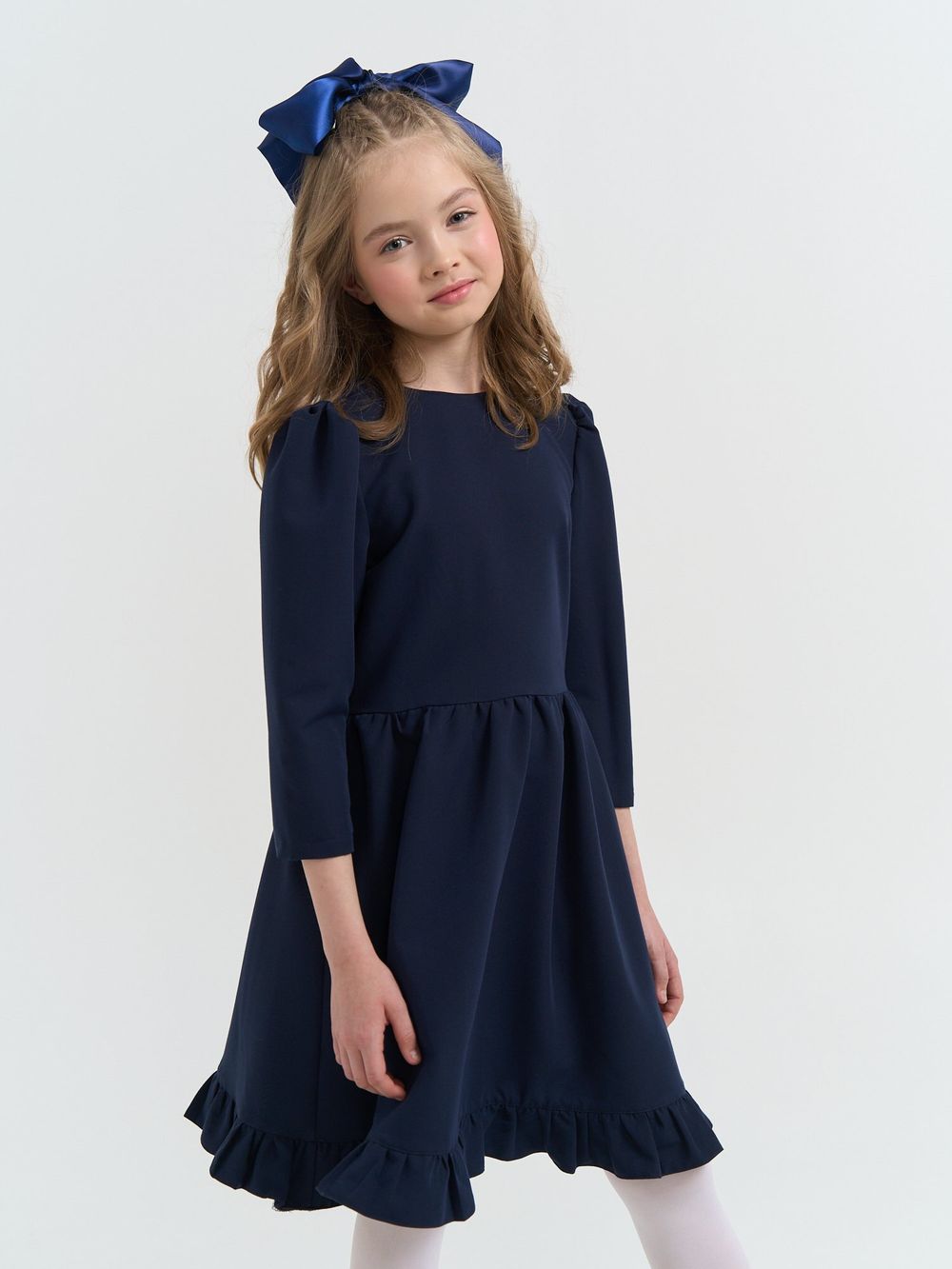 Платье с рюшей "Темно-синее" 7+