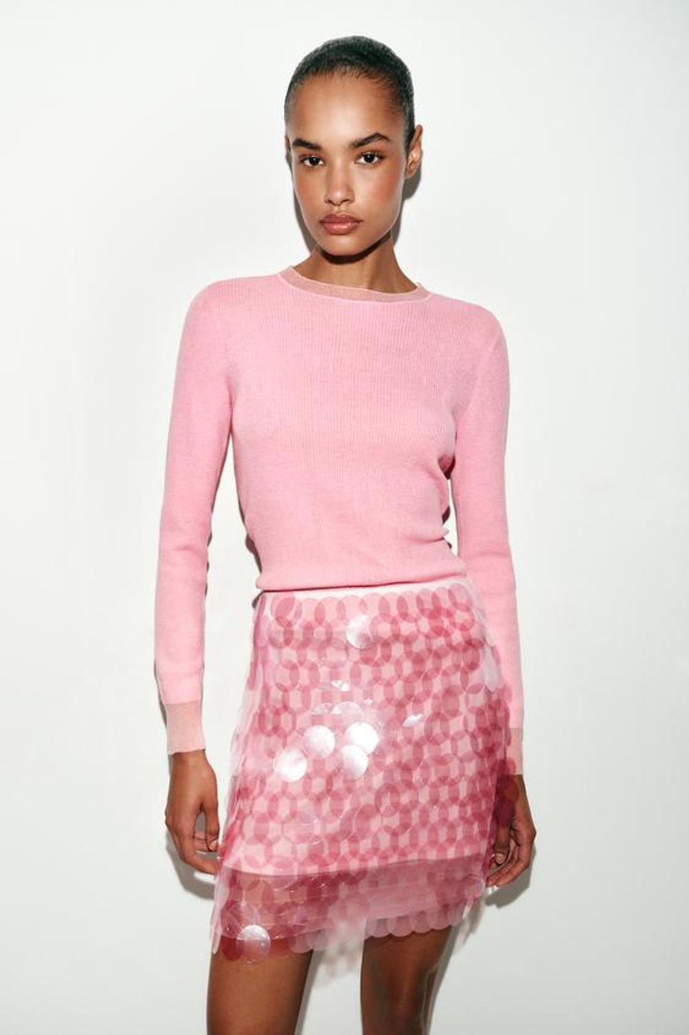 ZARA МИНИ-ЮБКА С ПАЙЕТКАМИ, РОЗОВЫЙ