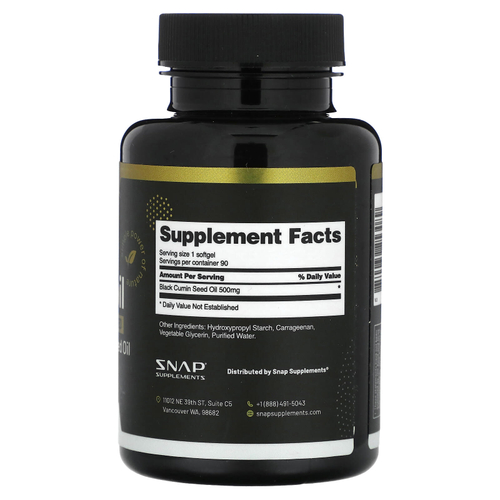 Snap Supplements, Масло черного тмина, 500 мг, 90 мягких капсул