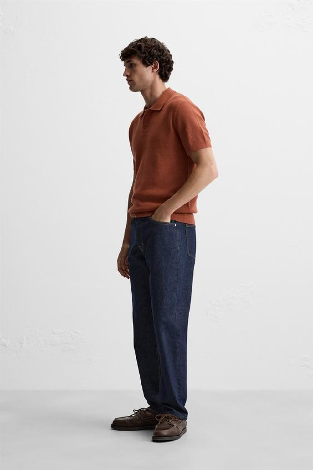 ZARA ПОЛО ИЗ РЕЛЬЕФНОГО ТРИКОТАЖА, ЦВЕТ ЖЖЕНОГО АПЕЛЬСИНА