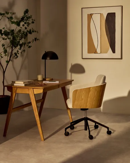 Рабочее кресло на колесиках Madai, бежевый шенилл, шпон ясеня