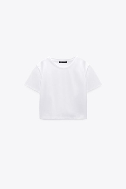 ZARA УКОРОЧЕННАЯ ФУТБОЛКА, БЕЛЫЙ