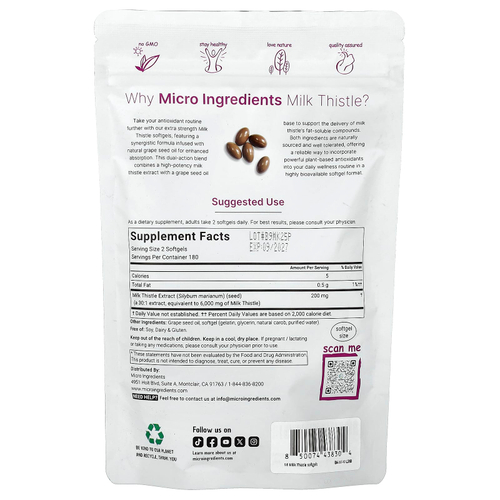 Micro Ingredients, экстракт расторопши, 360 капсул (100 мг в 1 капсуле)