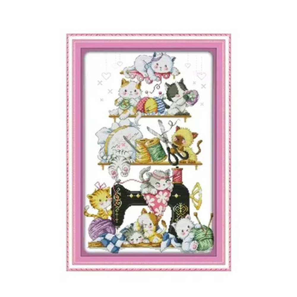 "Котята у швейной машины"-D963 вышивка