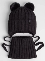 Шапка детская вязаная с помпонами и снуд