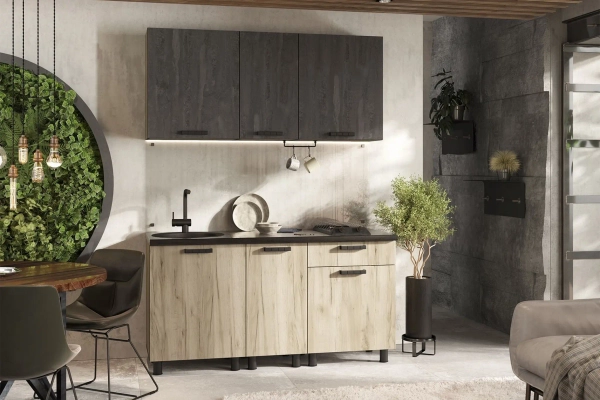 Кухня Эдинбург 1.6 м дуб крафт серый / железный камень со столешницей