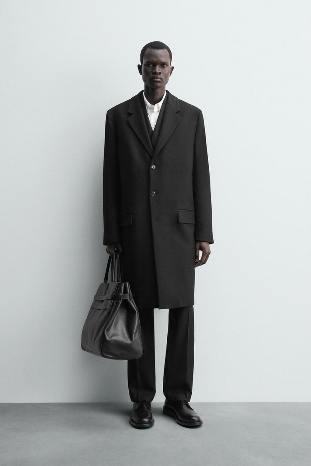 ZARA ЛЕГКОЕ ШЕРСТЯНОЕ ПАЛЬТО, ЧЕРНЫЙ