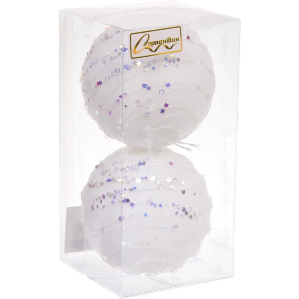 Новогодние шары «Снежный вечер» 8 см (набор 2 шт), Белый (напыление белое)