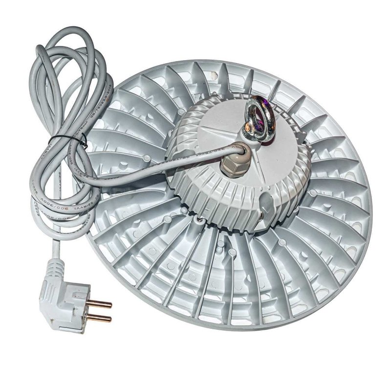 Фитолампа ufo smd 50w биколор комфорт, вид сзади с кабелем питания, вилкой и креплением