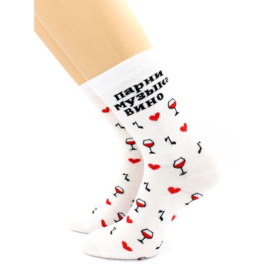 Носки с надписью "Парни Музыка Вино" белые Hobby Line