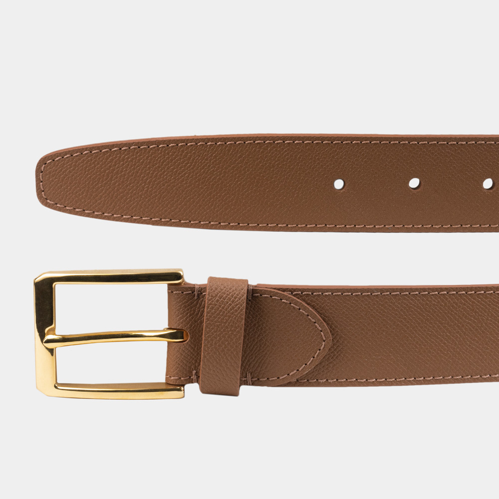 Ремень кожаный мужской из натуральной кожи сафьяно 40 мм, карамельный