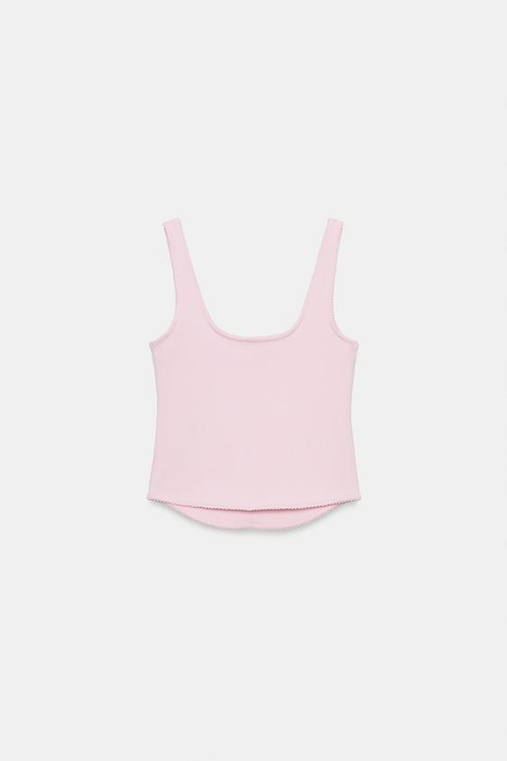 ZARA ТОП В РУБЧИК НА БРЕТЕЛЯХ, ПАСТЕЛЬНО-РОЗОВЫЙ