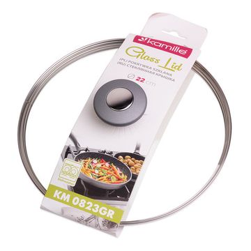 Крышка стеклянная 22 см. универсальная Kamille КМ-0823GR с металлическим ободком