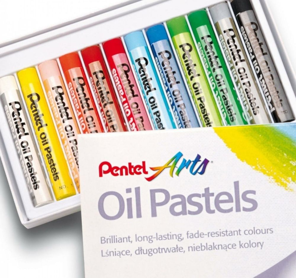 Пастель масляная художественная PENTEL "Oil Pastels", 12 цветов, круглое сечение, картонная упаковка, PHN4-12