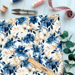 Ткань Ниагара Софт цветочные серо-голубые мотивы