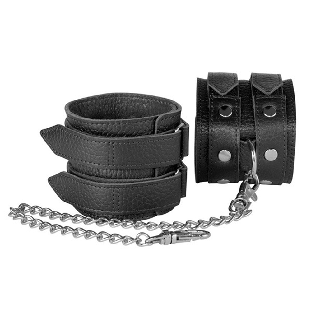 Чёрные кожаные оковы на липучке с двумя ремешками Sitabella BDSM Accessories 3071-1