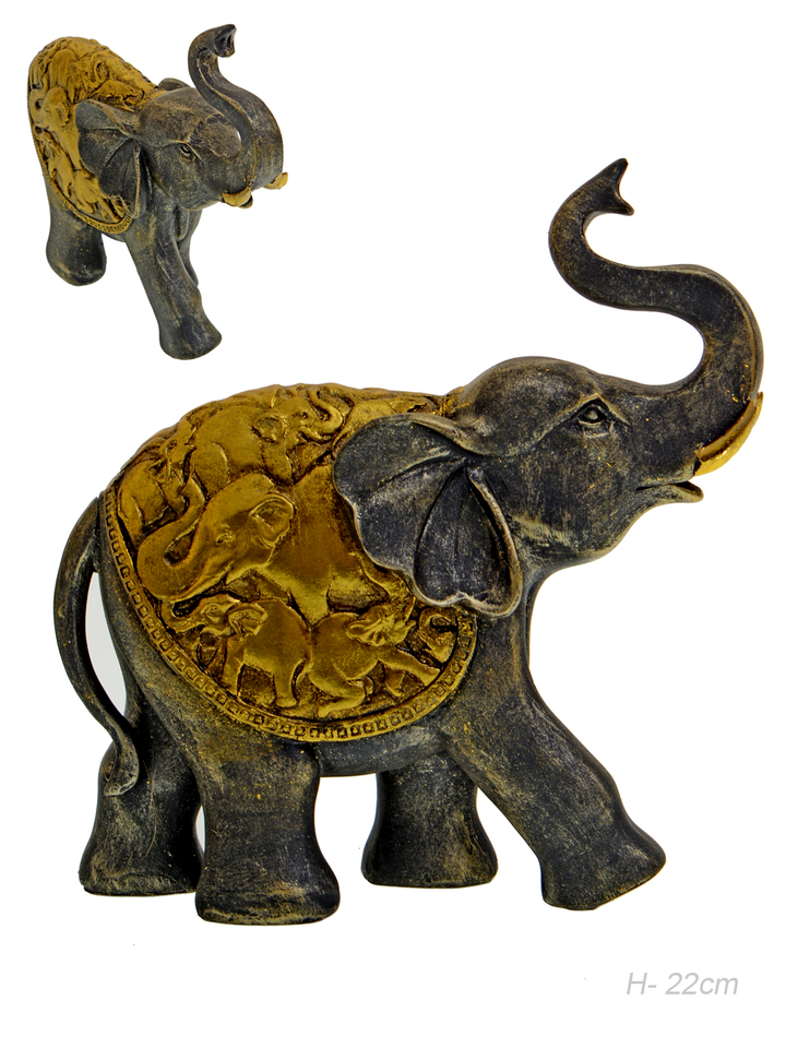 Статуэтка Слон в попоне со слонами, цвет бронзовый, золотистый, полистоун 22 см
