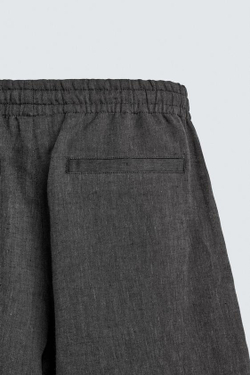 ZARA БЕРМУДЫ ИЗ 100% ЛЬНА С ЗАЩИПАМИ, СВИНЦОВЫЙ