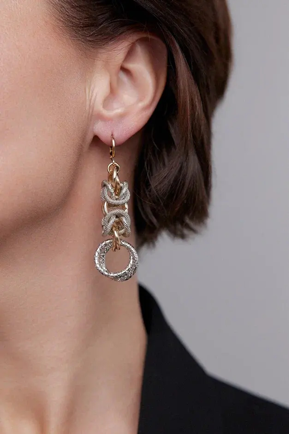 Серьги длинные плетение Византия, оттенки золото и серебро