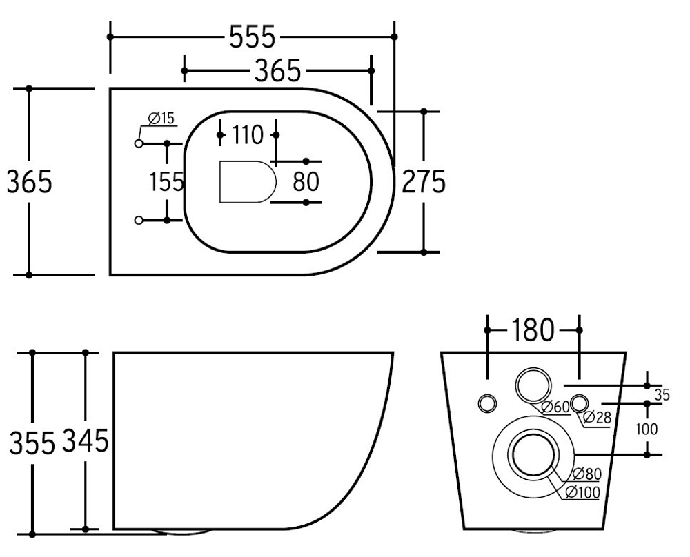 SKANDENBORG RIMLESS Безободковый подвесной унитаз EWC700-125B