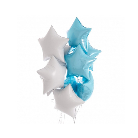 Фонтан шаров из белых и голубых звезд - 12 шаров
