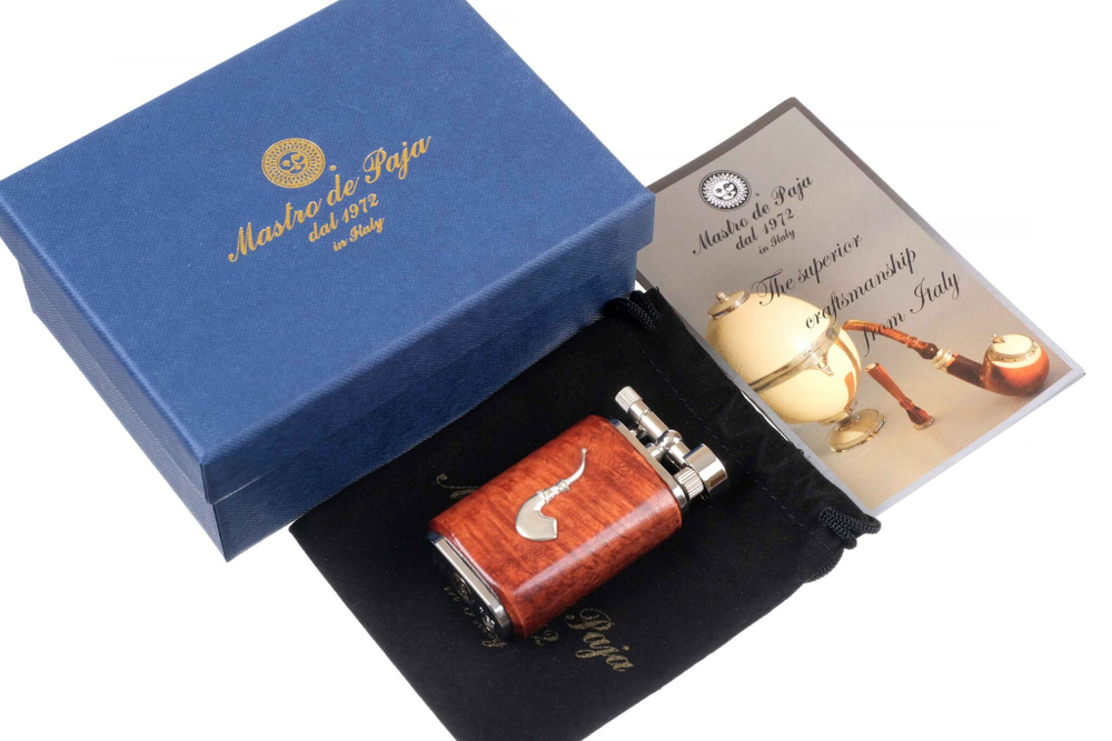 Зажигалка трубочная Mastro de Paja, серебро и бриар