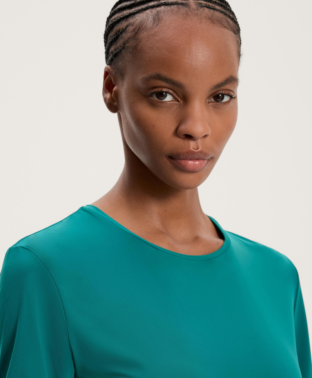 Oysho Футболка из технологичной ткани с короткими рукавами, сине-зеленый