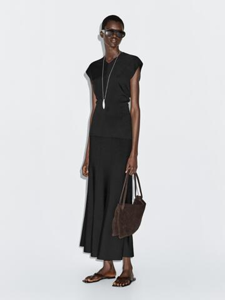 Massimo Dutti Длинная трикотажная юбка, черный