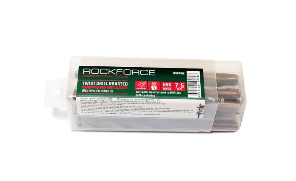 Сверло по металлу 7мм HSS+Co(10шт), в пластиковом футляре RockForce##Rock FORCE RF-DSP70H